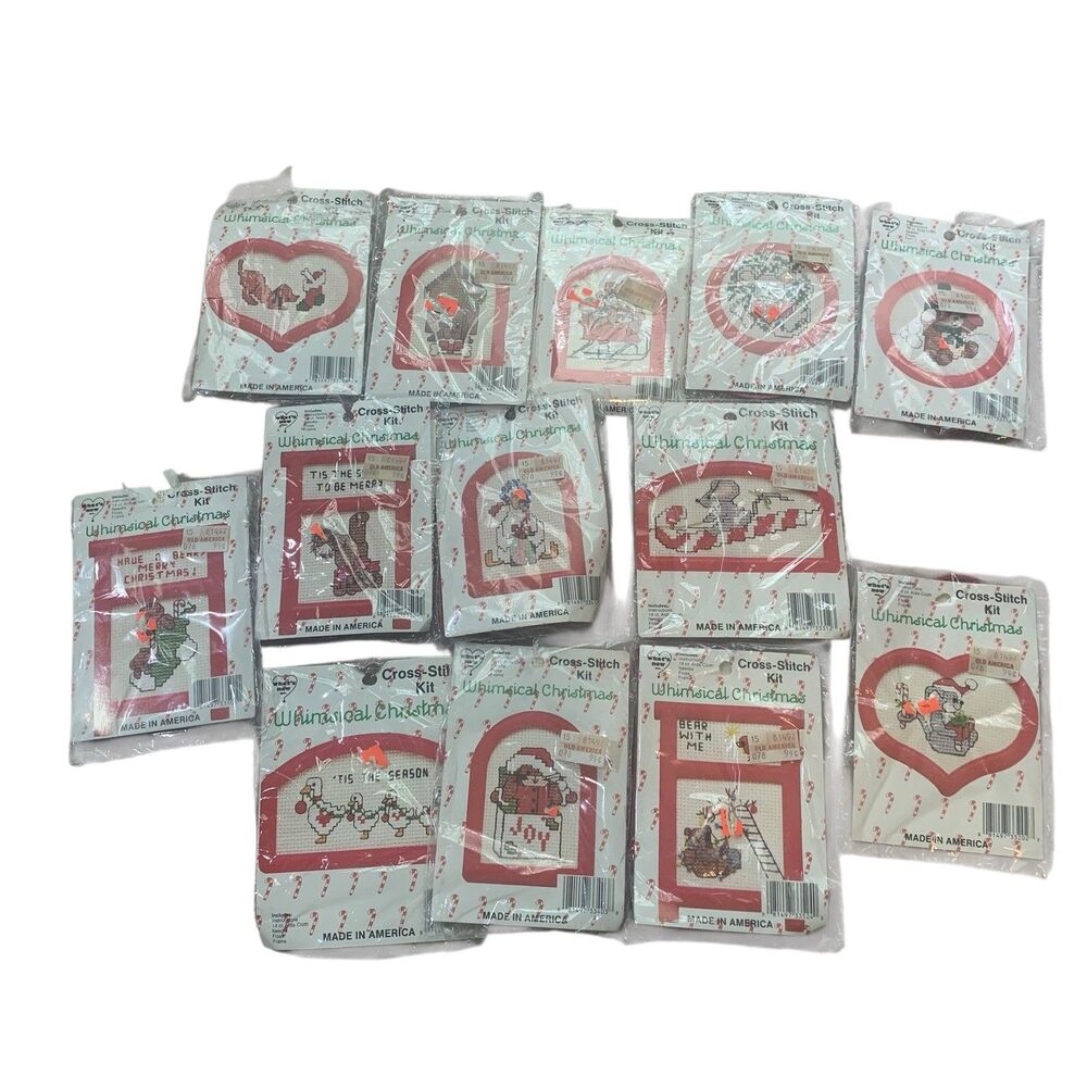 Vintage Whimsical Christmas Cross Stitch Kits Cottagecore Grandmacore Lot of 13